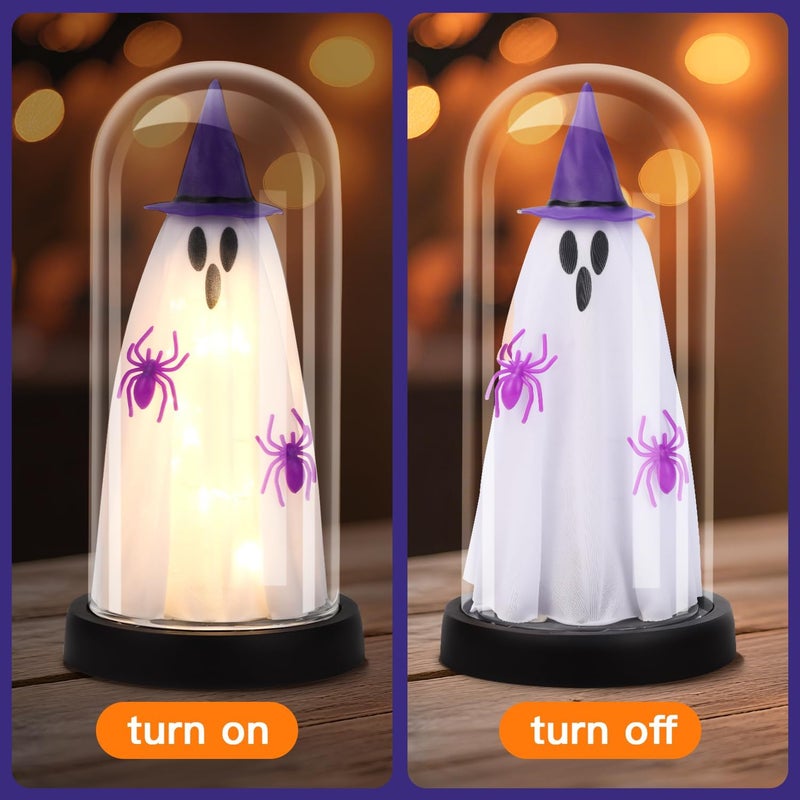 Tayfeim Halloween Decor-Halloween Decorations Indoor-Light Up Ghost in Glass Cloche-Cute Ghost with Light for Home Kitchen Mantel Tabletop Party Decor- Ghost-Purple - Image 4